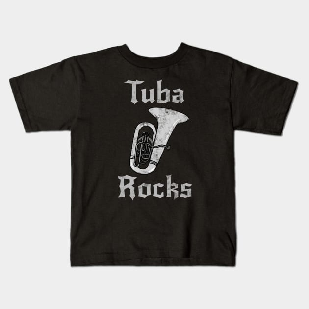 Tuba Rocks, Tubaist Heavy Rock Brass Musician Kids T-Shirt by doodlerob